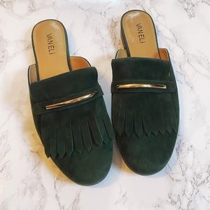 Vaneli Suede Green Tassel Mules